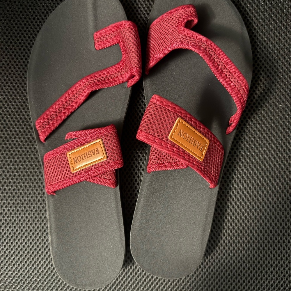 Red Mesh Strap Slide Sandals